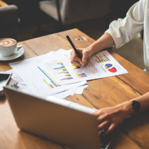 Close up of business woman working
